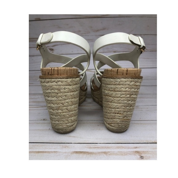 Salvatore Ferragamo White Leather Scalloped Wedge Espadrilles Sz 6 - Picture 3 of 14